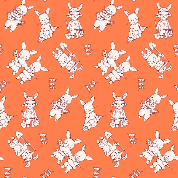 Pattern with funny cartoon Bunnies — Stock Vector