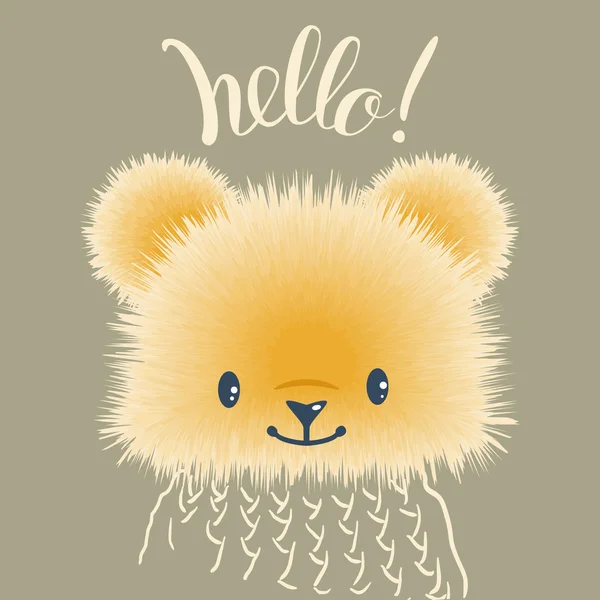 "Hola! " y oso de peluche esponjoso . — Vector de stock