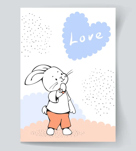 โปสการ์ดกับกระต่ายสีขาว — ภาพเวกเตอร์สต็อก