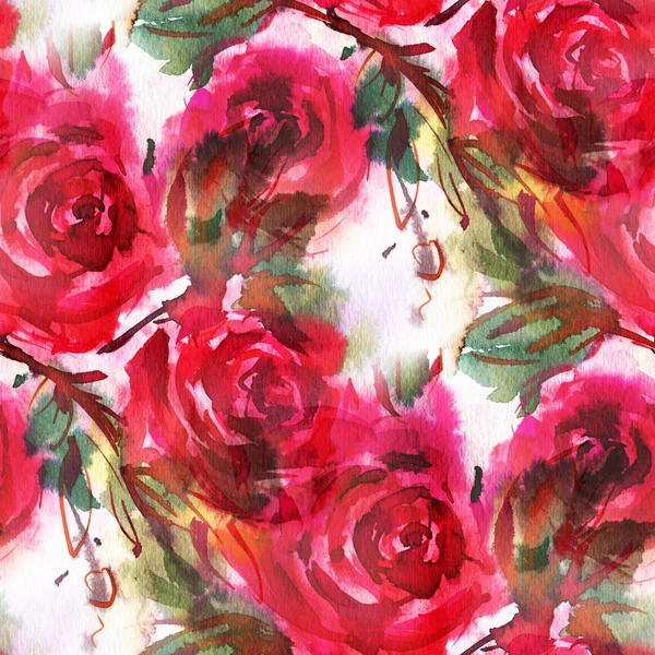 붉은 수채화 장미 패턴 — 스톡 사진