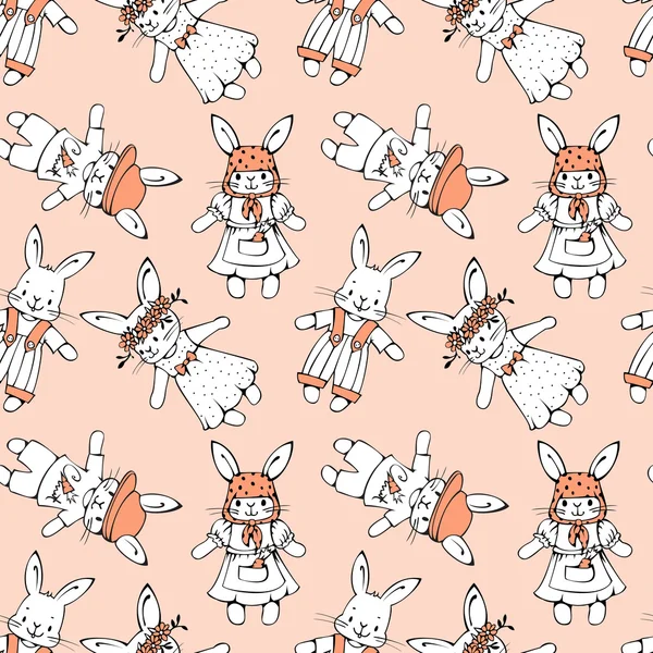 Seamless pattern with funny Bunnies — Stock Vector