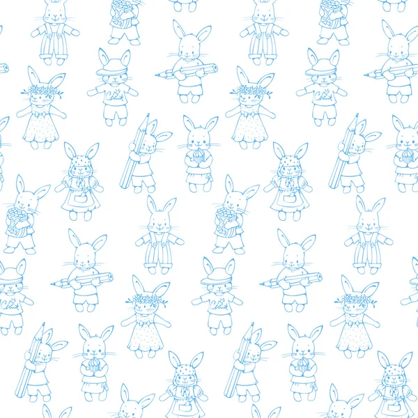 Бесшовный рисунок с забавными кроликами — стоковый вектор