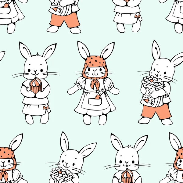 Seamless pattern with funny Bunnies — Stock Vector