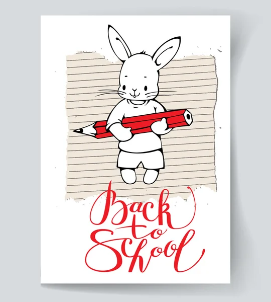 Coelhinho branco com um lápis — Vetor de Stock