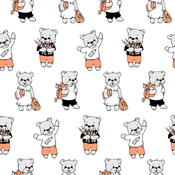 Pattern with funny cartoon bears — Stock Vector