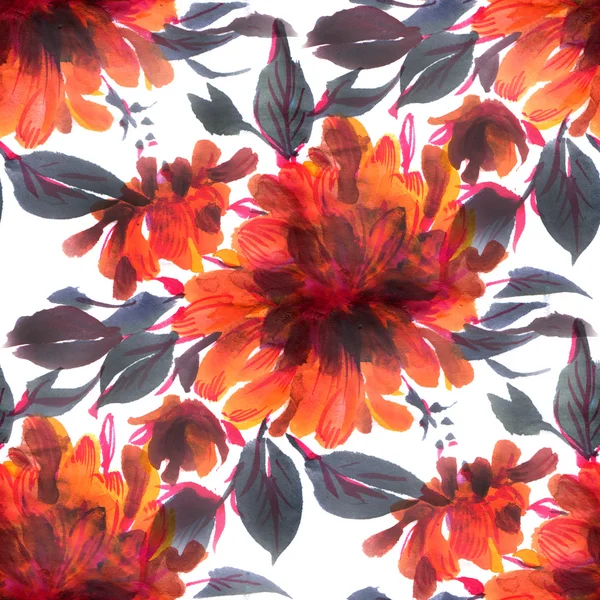 Seamless pattern with orange watercolor flowers — Stock Photo, Image