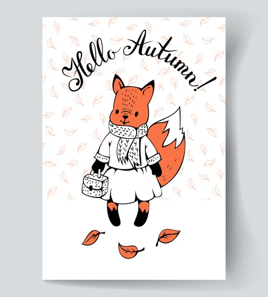 Postcard with Fox and hand lettering — Stock Vector