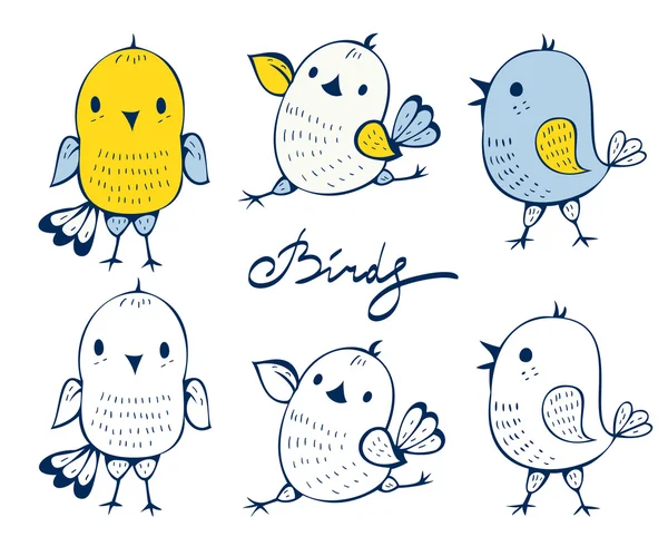 Set di divertenti uccelli dei cartoni animati — Vettoriale Stock