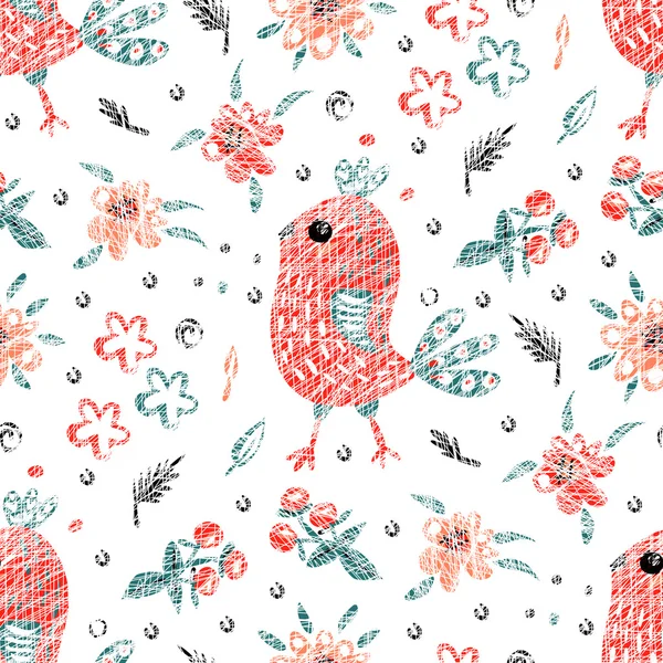 Μοτίβο με πουλιά και λουλούδια. — Διανυσματικό Αρχείο