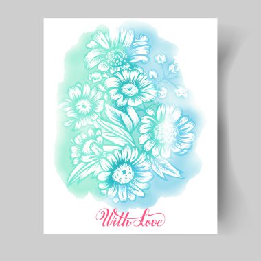 Mavi çiçekli kartpostal 