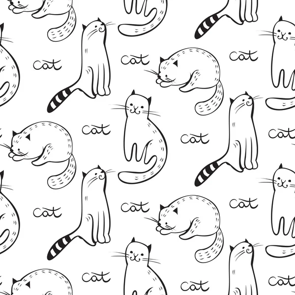 Black and white seamless pattern Cats — Stock Vector
