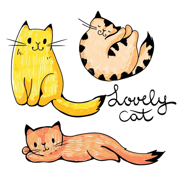 Иллюстрация смешных мультяшных кошек — стоковый вектор