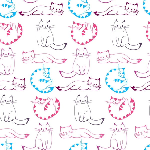 Seamless pattern with colored cartoon cats — Stock Vector