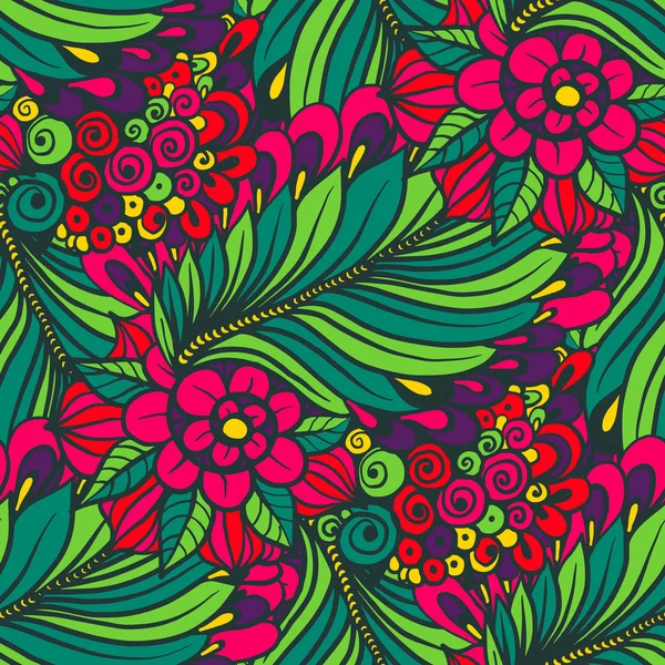 赤い花と緑の葉のパターン — ストックベクタ