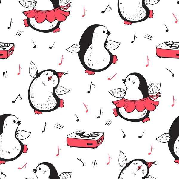 Varrat nélküli mintát tánc pingvinek — Stock Vector