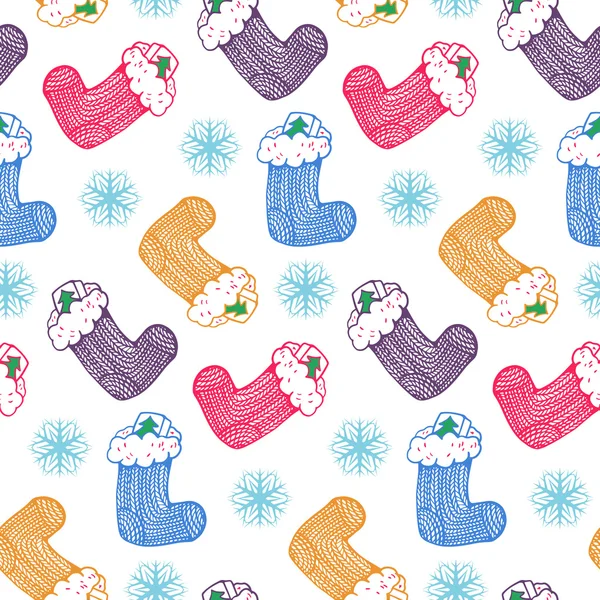 Vzorek s vánoční ponožky a sněhové vločky — Stockový vektor