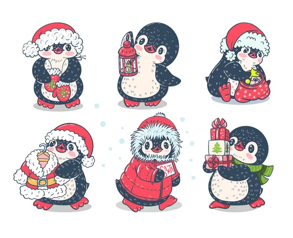 Set Cute Penguins — Stock Vector