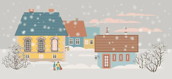 Ländliche Landschaft Winter Vektorillustration — Stockvektor