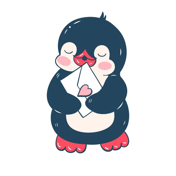 Ilustrasi Dengan Penguin Lucu Terisolasi Latar Belakang Putih Hari Valentine - Stok Vektor