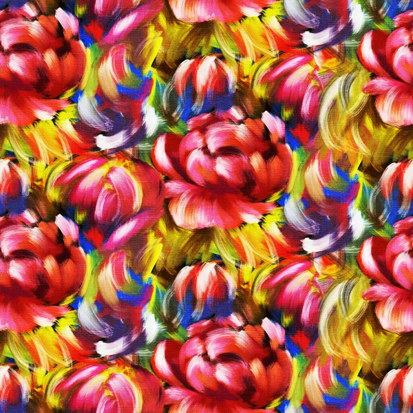 Patrón Sin Costuras Con Flores Tropicales Arte Pintura Óleo — Foto de Stock