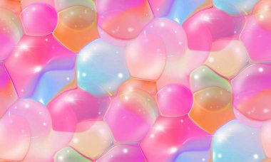 Şeffaf baloncuklu kusursuz desen. Neşeli bir arka plan. Dijital illüstrasyon