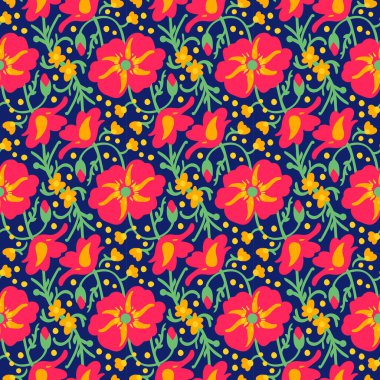 Kusursuz desenli, karalama tarzında çiçekler. Vektör illüstrasyonu. 