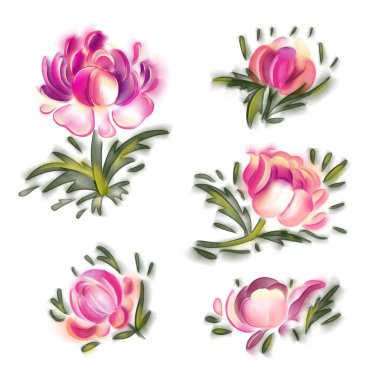 Beyaz arka planda izole edilmiş çiçekler. Dijital resim.