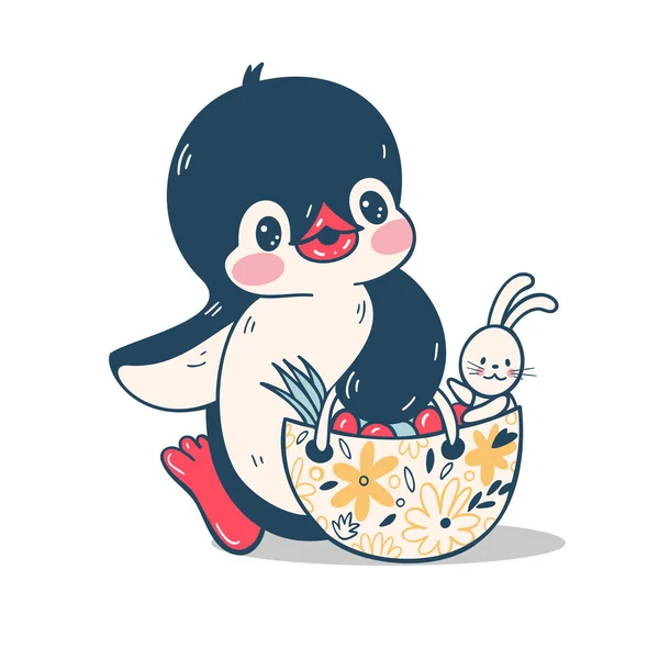 Ilustração Inverno Pinguim Desenho Animado Engraçado Loja Isolado Fundo Branco — Vetor de Stock