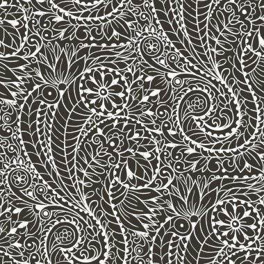 Monokrom desenli kusursuz desen. El çizimi illüstrasyon.