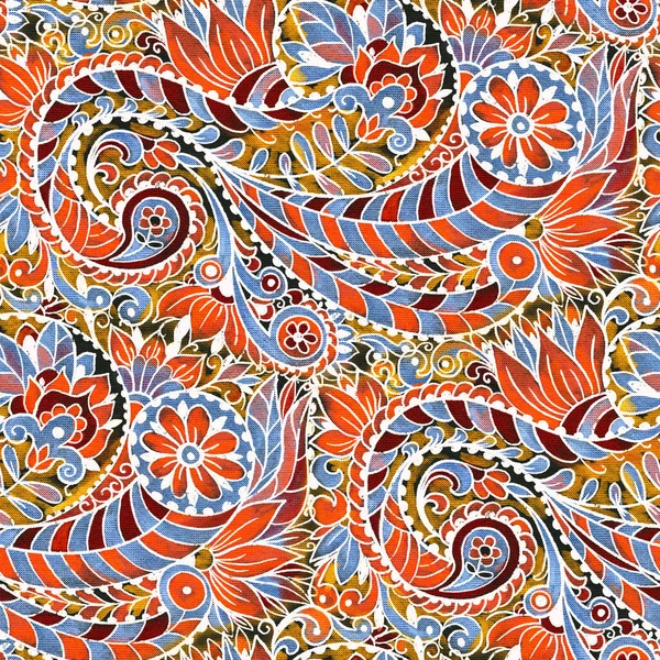 Seamless pattern with multicolor Paisley print.  Watercolor illustration.