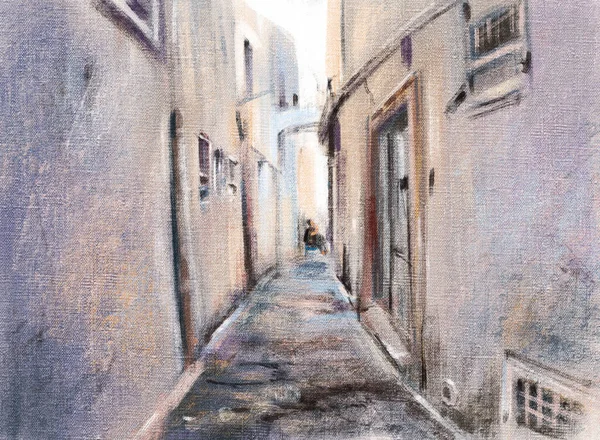 Tunisia City Street Old Houses Oil Painting Hand Drawn Illustration — Foto de Stock