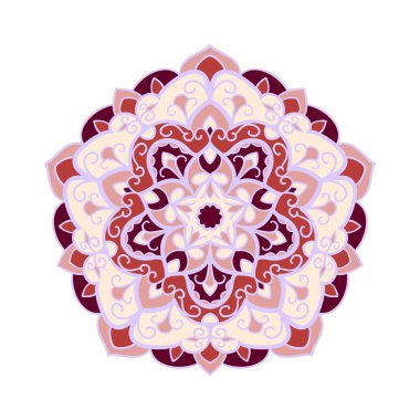 Beyaz arkaplanda çok renkli mandala izole edilmiş. Elle çizilmiş illüstrasyon. Vektör.