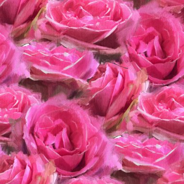 Güllerle kusursuz desen. Yağlı boya. El çizimi illüstrasyon. 