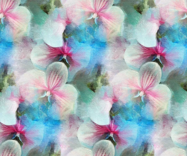 Seamless pattern with orchids. Abstract impressionism. Modern painting.  Hand-drawn illustration.