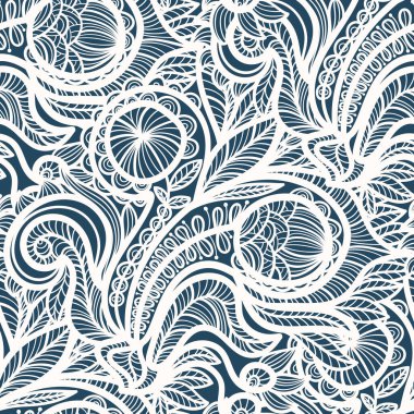 Siyah beyaz desenli, Paisley desenli, retro tarzı. Vektör illüstrasyonu