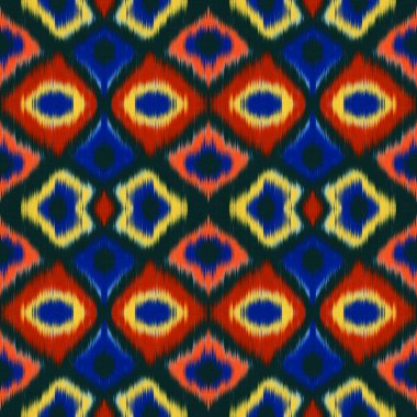 Kusursuz Ikat Deseni. Tekstil tasarımı, duvar kağıdı, yüzey dokuları, ambalaj kağıdı için soyut arkaplan.