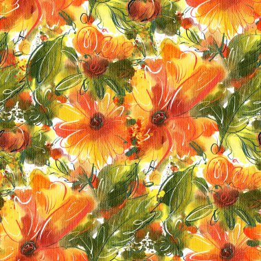 Suluboya çiçekli kusursuz desen. El çizimi illüstrasyon. 