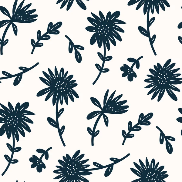 Black White Seamless Pattern Flowers Vector Illustration — Stock Vector