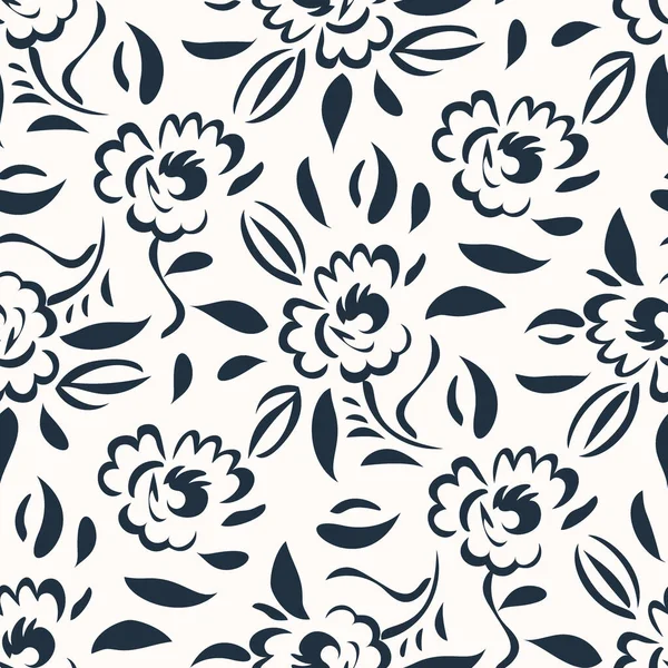 Patrón Sin Costura Blanco Negro Con Flores Ilustración Vectorial — Archivo Imágenes Vectoriales