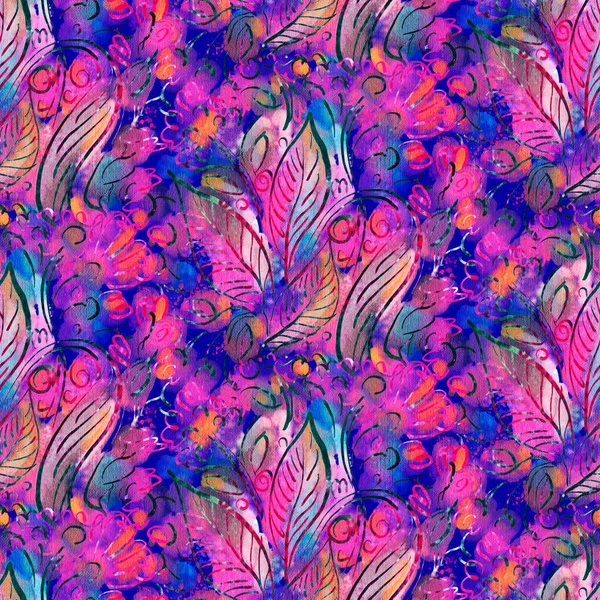 Seamless pattern with watercolor flowers.  Hand-drawn illustration. 