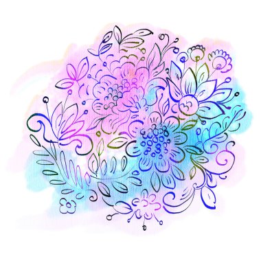 Beyaz arka planda izole edilmiş suluboya çiçekler. El çizimi illüstrasyon. 