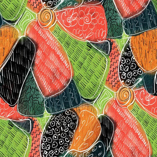 Modèle Abstrait Sans Couture Avec Dessin Aquarelle Dans Style Doodle — Photo