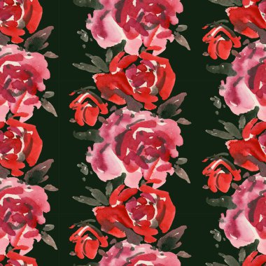 Suluboya güllerle kusursuz desen. El çizimi illüstrasyon. 