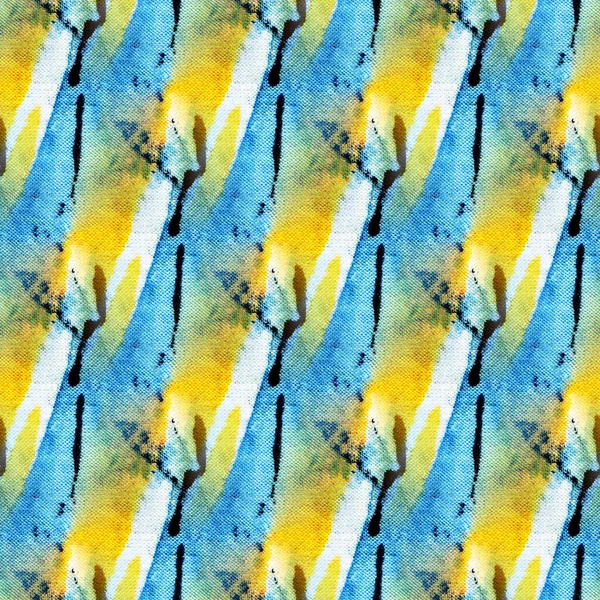 Nahtloses Muster Aus Indigo Und Gelb Auf Weißer Seide Handbemalte — Stockfoto