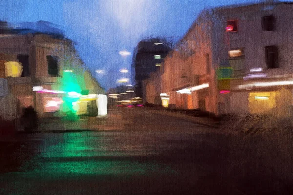 Impressionismo Abstrato Paisagem Cidade Nocturna Pintura Moderna Ilustração Desenhada Mão — Fotografia de Stock