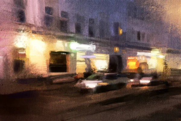 Impressionismo Abstrato Paisagem Cidade Nocturna Pintura Moderna Ilustração Desenhada Mão — Fotografia de Stock