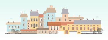 Şehir manzarası. Küçük bir kasaba. Düz biçimdeki vektör illüstrasyonu.