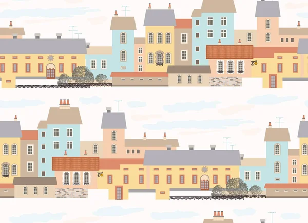 Urban landscape. A small town. Seamless Pattern. Vector illustration in the flat style.
