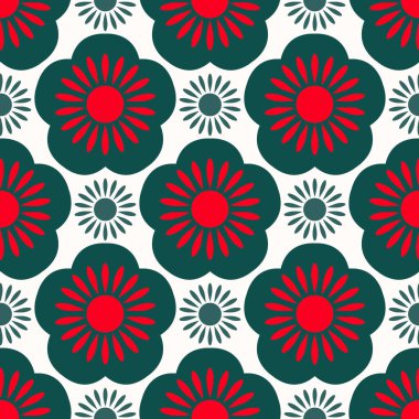 Çiçeklerle kusursuz desen. Geometrik çizim. Vektör illüstrasyonu. 