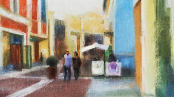 Paesaggio Urbano Pittura Olio Illustrazione Disegnata Mano — Foto Stock